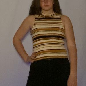 Striped Tight Tank-top with Turtleneck